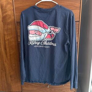 Vineyard Vines Shirt Mens Size M Blue Pocket Tee  Santa Whale Christmas Graphic